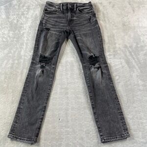 American Eagle Jeans Womens 26‎ Black Slim Punk Grunge Rock Distressed